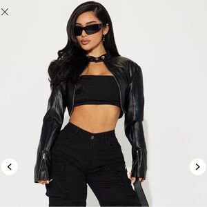 Black Cropped Leather Jacket